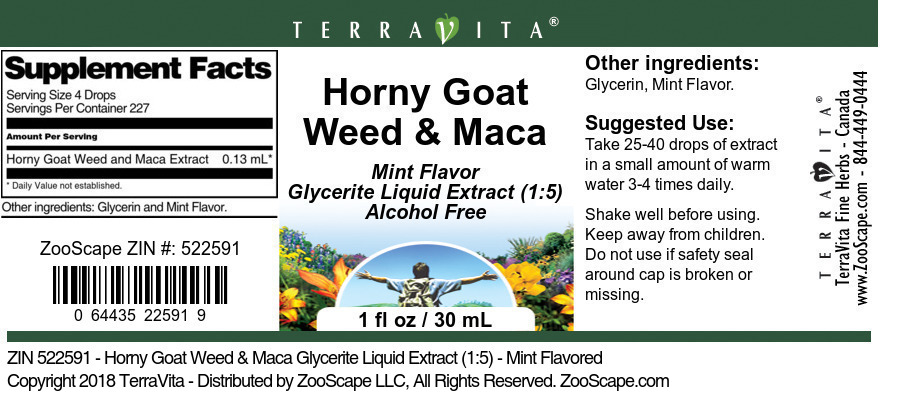 Horny Goat Weed & Maca Glycerite Liquid Extract (1:5) - Label