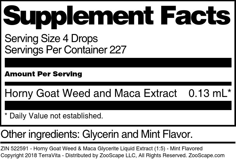 Horny Goat Weed & Maca Glycerite Liquid Extract (1:5) - Supplement / Nutrition Facts