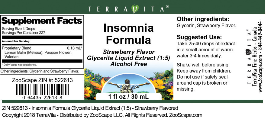 Insomnia Formula Glycerite Liquid Extract (1:5) - Label