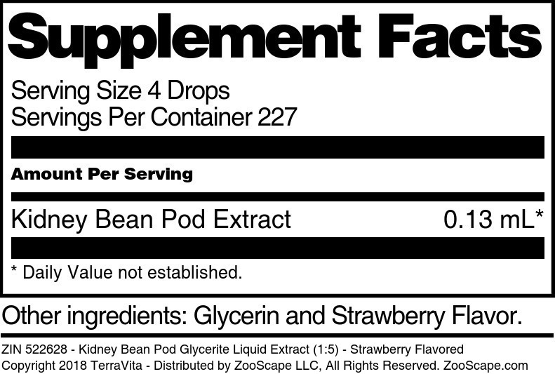 Kidney Bean Pod Glycerite Liquid Extract (1:5) - Supplement / Nutrition Facts