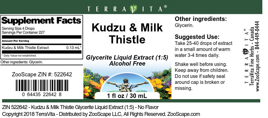 Kudzu & Milk Thistle Glycerite Liquid Extract (1:5) - Label