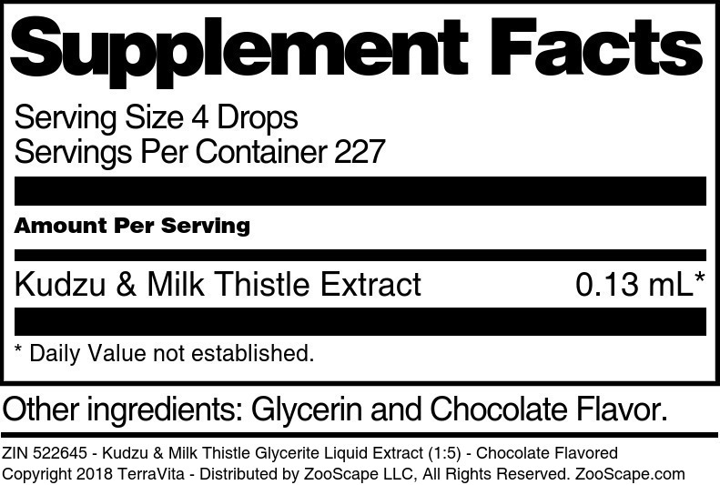Kudzu & Milk Thistle Glycerite Liquid Extract (1:5) - Supplement / Nutrition Facts