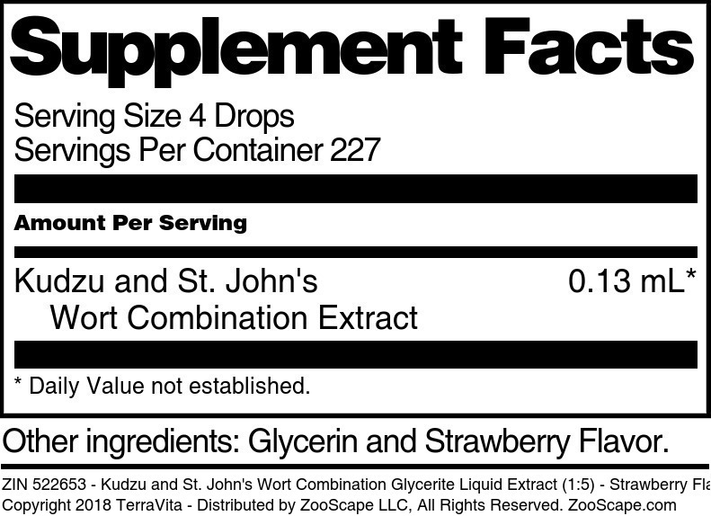 Kudzu and St. John's Wort Combination Glycerite Liquid Extract (1:5) - Supplement / Nutrition Facts