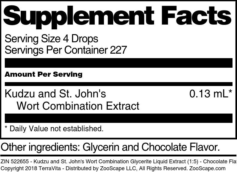 Kudzu and St. John's Wort Combination Glycerite Liquid Extract (1:5) - Supplement / Nutrition Facts