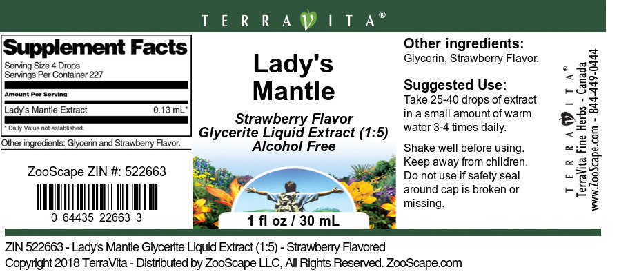Lady's Mantle Glycerite Liquid Extract (1:5) - Label