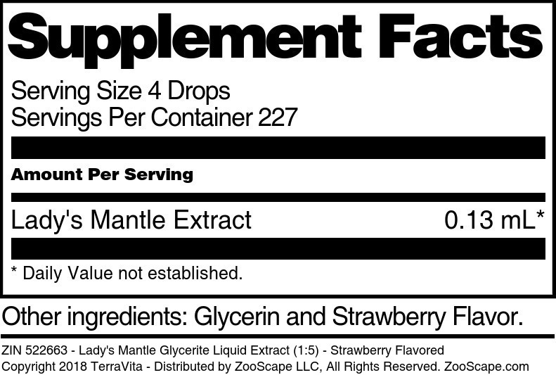 Lady's Mantle Glycerite Liquid Extract (1:5) - Supplement / Nutrition Facts