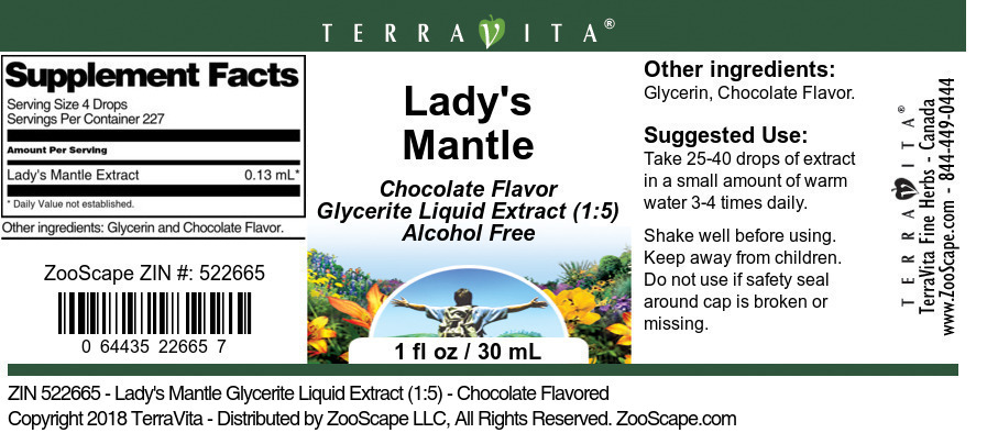 Lady's Mantle Glycerite Liquid Extract (1:5) - Label