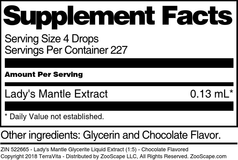 Lady's Mantle Glycerite Liquid Extract (1:5) - Supplement / Nutrition Facts