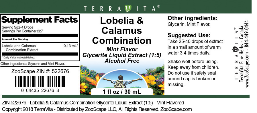 Lobelia & Calamus Combination Glycerite Liquid Extract (1:5) - Label