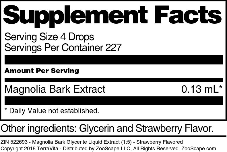 Magnolia Bark Glycerite Liquid Extract (1:5) - Supplement / Nutrition Facts