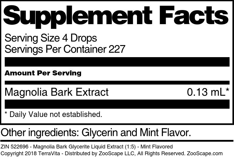 Magnolia Bark Glycerite Liquid Extract (1:5) - Supplement / Nutrition Facts