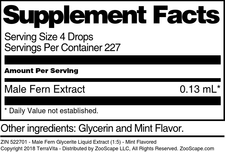 Male Fern Glycerite Liquid Extract (1:5) - Supplement / Nutrition Facts