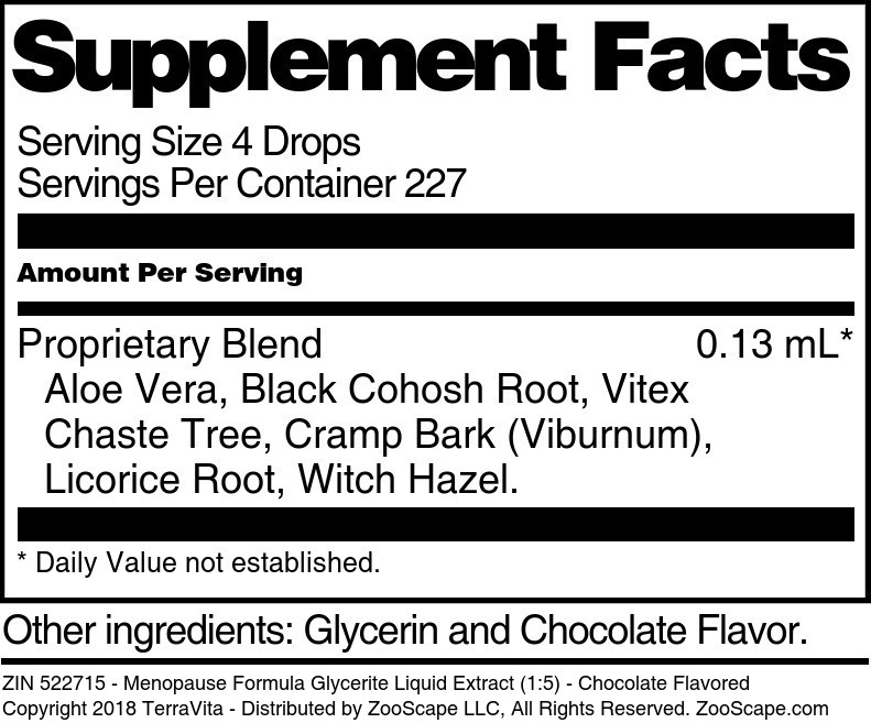 Menopause Formula Glycerite Liquid Extract (1:5) - Supplement / Nutrition Facts