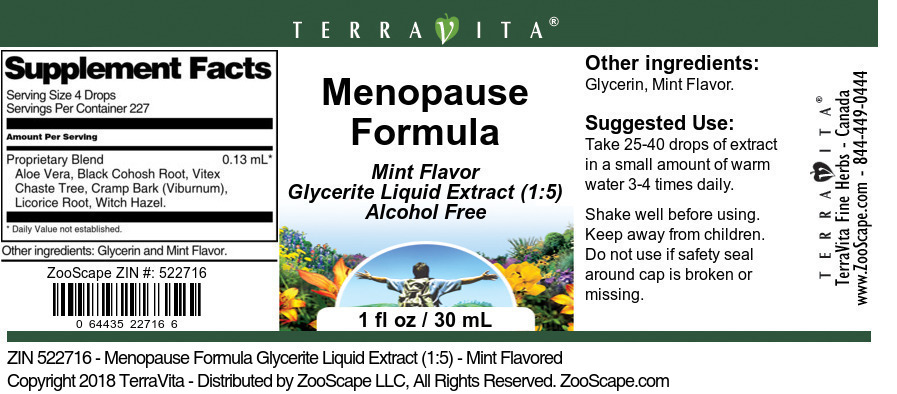 Menopause Formula Glycerite Liquid Extract (1:5) - Label