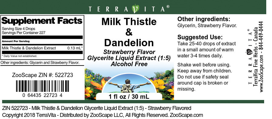Milk Thistle & Dandelion Glycerite Liquid Extract (1:5) - Label