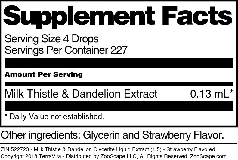 Milk Thistle & Dandelion Glycerite Liquid Extract (1:5) - Supplement / Nutrition Facts