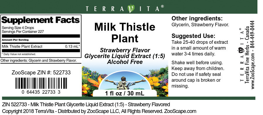 Milk Thistle Plant Glycerite Liquid Extract (1:5) - Label