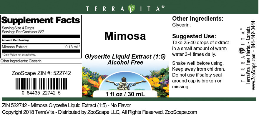 Mimosa Glycerite Liquid Extract (1:5) - Label