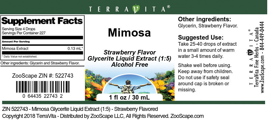 Mimosa Glycerite Liquid Extract (1:5) - Label