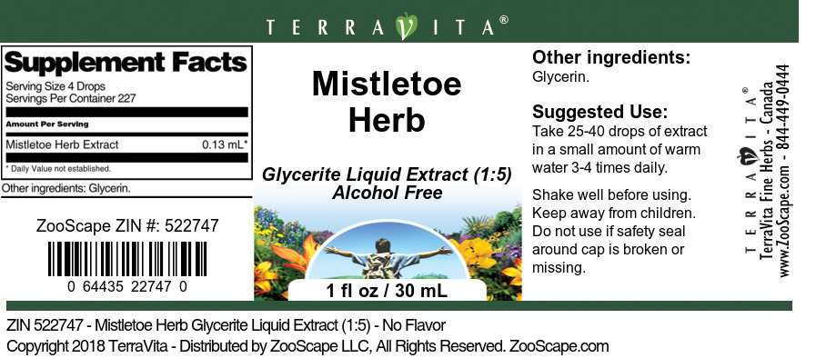 Mistletoe Herb Glycerite Liquid Extract (1:5) - Label