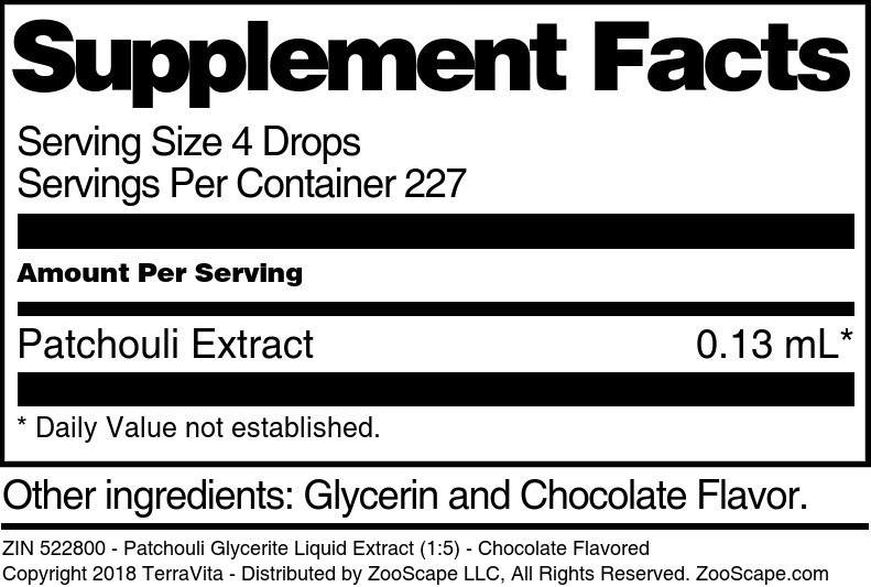 Patchouli Glycerite Liquid Extract (1:5) - Supplement / Nutrition Facts