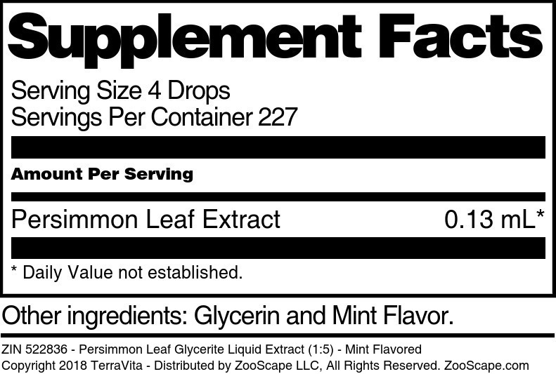 Persimmon Leaf Glycerite Liquid Extract (1:5) - Supplement / Nutrition Facts