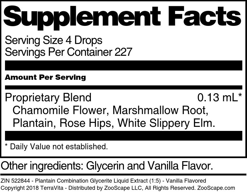 Plantain Combination Glycerite Liquid Extract (1:5) - Supplement / Nutrition Facts