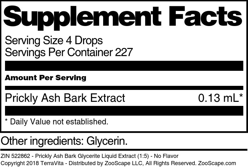 Prickly Ash Bark Glycerite Liquid Extract (1:5) - Supplement / Nutrition Facts