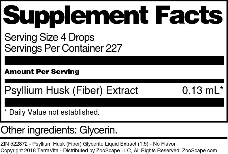 Psyllium Husk (Fiber) Glycerite Liquid Extract (1:5) - Supplement / Nutrition Facts