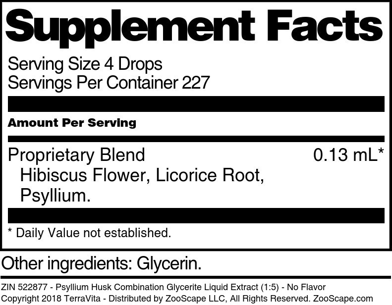 Psyllium Husk Combination Glycerite Liquid Extract (1:5) - Supplement / Nutrition Facts