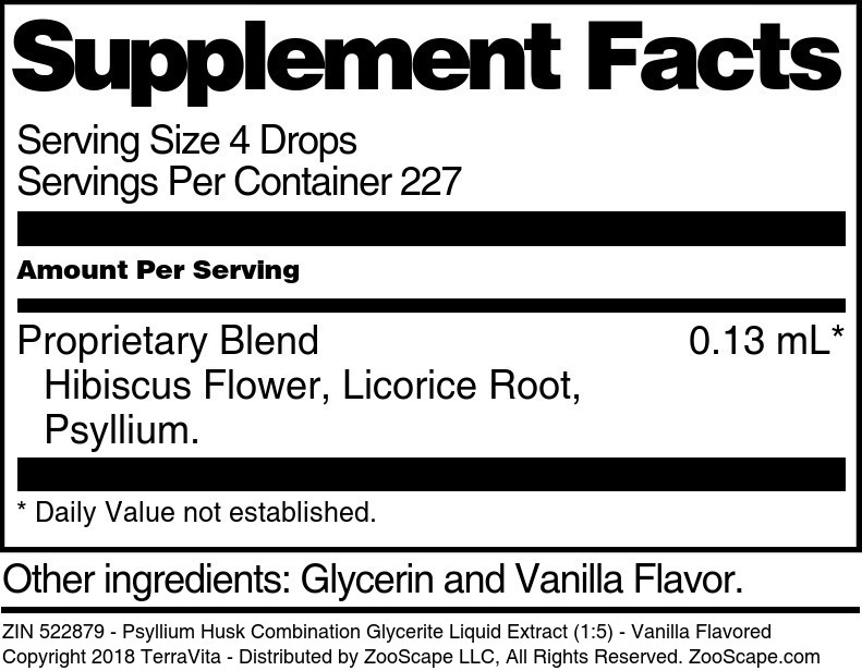 Psyllium Husk Combination Glycerite Liquid Extract (1:5) - Supplement / Nutrition Facts