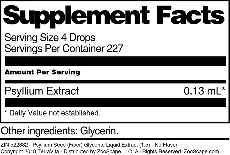 Psyllium Seed (Fiber) Glycerite Liquid Extract (1:5) - Supplement / Nutrition Facts