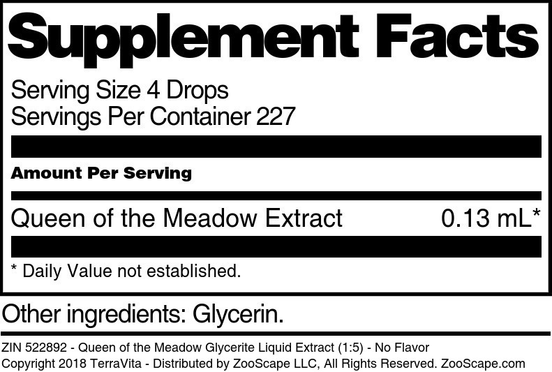 Queen of the Meadow Glycerite Liquid Extract (1:5) - Supplement / Nutrition Facts