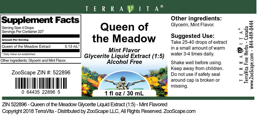 Queen of the Meadow Glycerite Liquid Extract (1:5) - Label