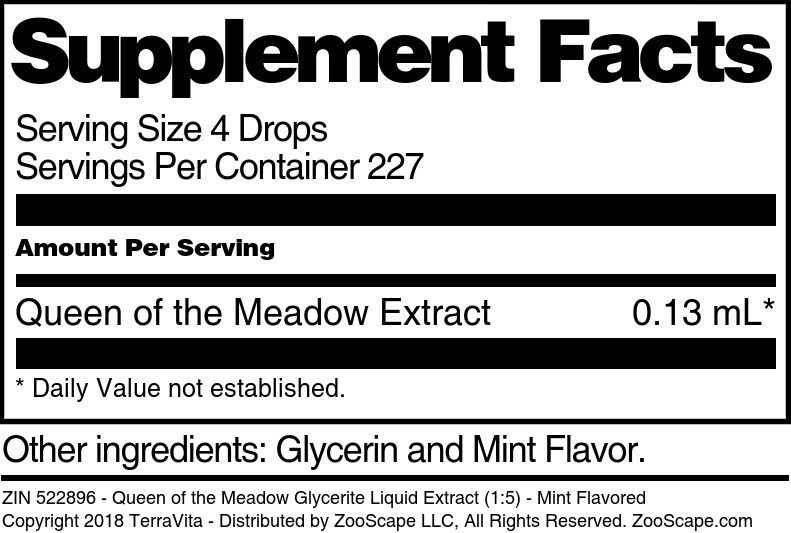 Queen of the Meadow Glycerite Liquid Extract (1:5) - Supplement / Nutrition Facts