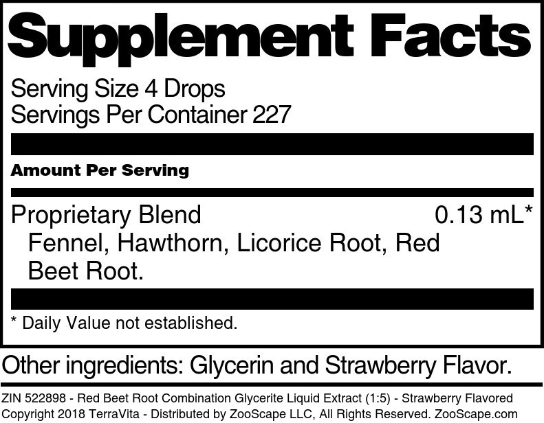 Red Beet Root Combination Glycerite Liquid Extract (1:5) - Supplement / Nutrition Facts