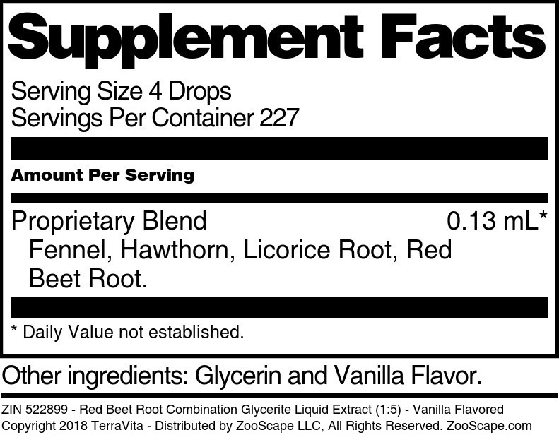 Red Beet Root Combination Glycerite Liquid Extract (1:5) - Supplement / Nutrition Facts