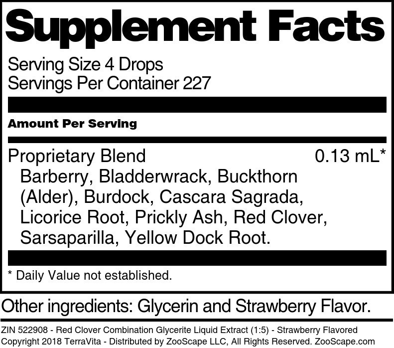 Red Clover Combination Glycerite Liquid Extract (1:5) - Supplement / Nutrition Facts