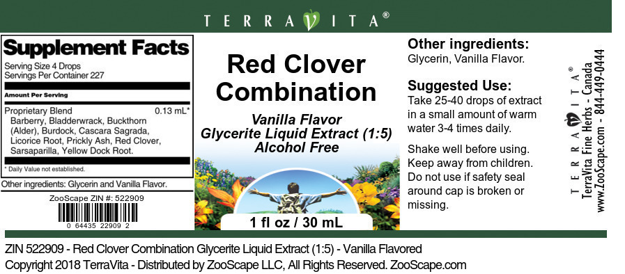 Red Clover Combination Glycerite Liquid Extract (1:5) - Label