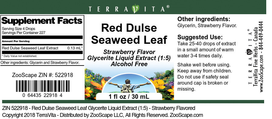 Red Dulse Seaweed Leaf Glycerite Liquid Extract (1:5) - Label
