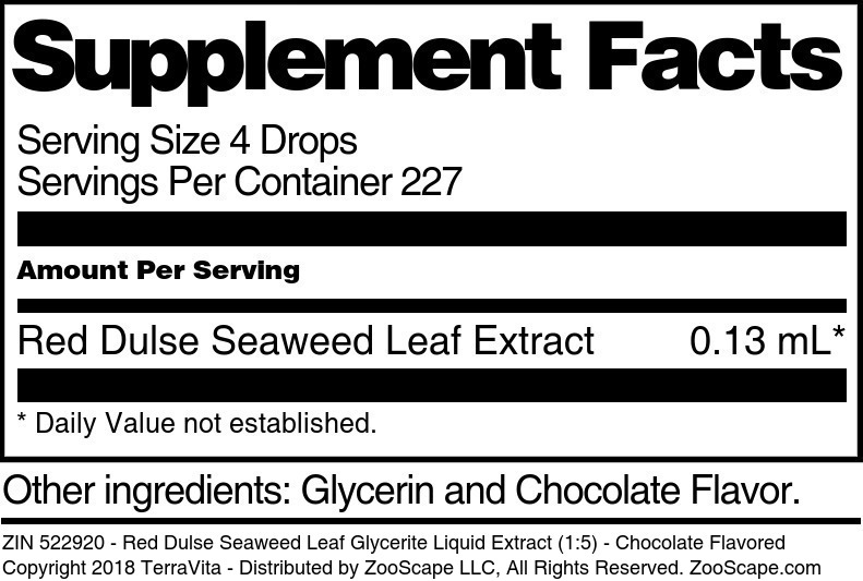 Red Dulse Seaweed Leaf Glycerite Liquid Extract (1:5) - Supplement / Nutrition Facts