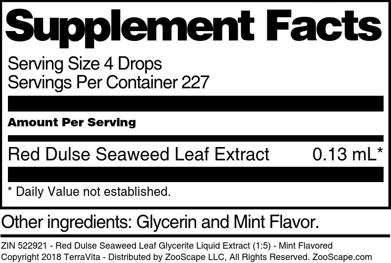 Red Dulse Seaweed Leaf Glycerite Liquid Extract (1:5) - Supplement / Nutrition Facts