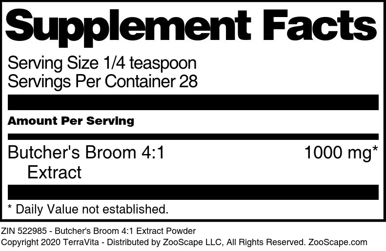 Butcher's Broom 4:1 Extract Powder - Supplement / Nutrition Facts