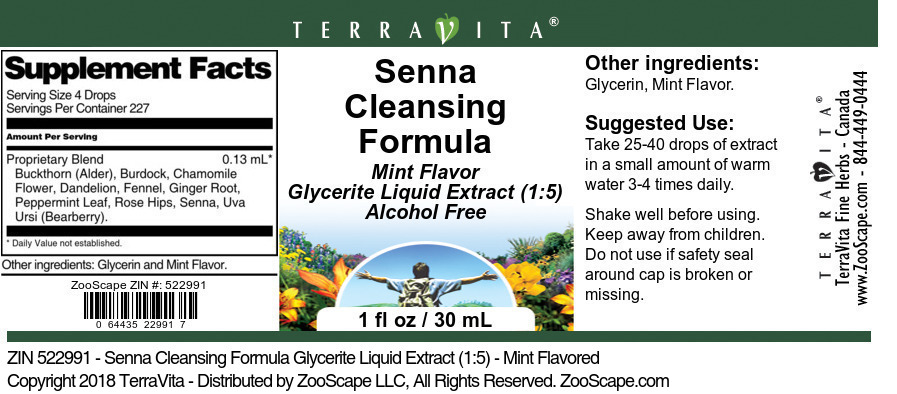 Senna Cleansing Formula Glycerite Liquid Extract (1:5) - Label