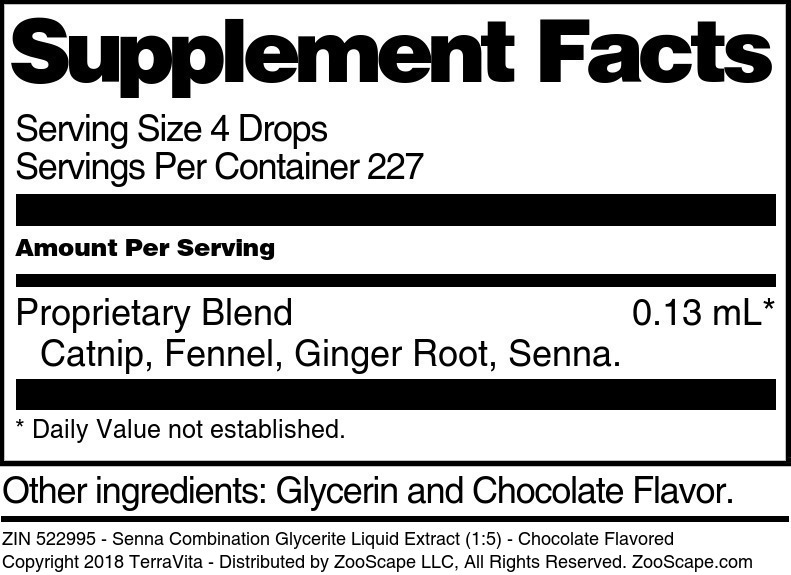 Senna Combination Glycerite Liquid Extract (1:5) - Supplement / Nutrition Facts