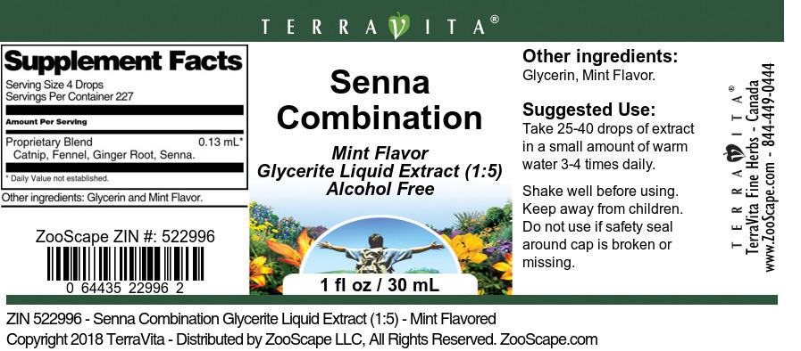 Senna Combination Glycerite Liquid Extract (1:5) - Label