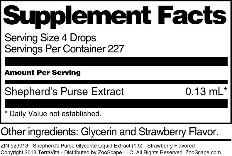 Shepherd's Purse Glycerite Liquid Extract (1:5) - Supplement / Nutrition Facts