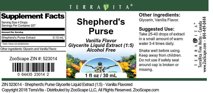 Shepherd's Purse Glycerite Liquid Extract (1:5) - Label