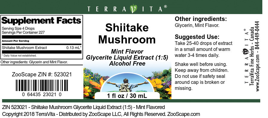 Shiitake Mushroom Glycerite Liquid Extract (1:5) - Label