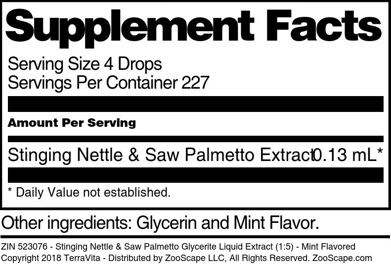 Stinging Nettle & Saw Palmetto Glycerite Liquid Extract (1:5) - Supplement / Nutrition Facts